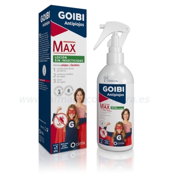 GOIBI ANTIPIOJOS MAX LOCIÓN SIN INSECTICIDAS 200 ML  Lendrera metálicagorro