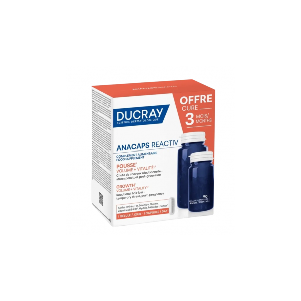 Ducray Anacaps Reactiv Cabello y Uñas 90 cápsulas – Complemento para caída reaccional