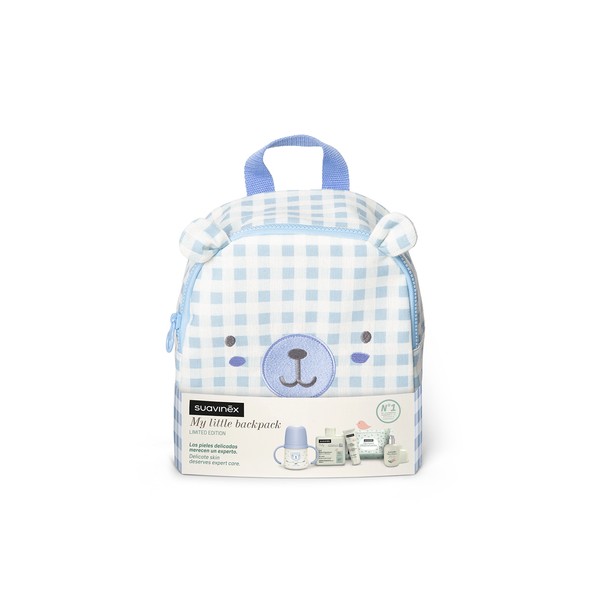 Suavinex Mochila Infantil Osito con Cosmética y Biberón, Azul