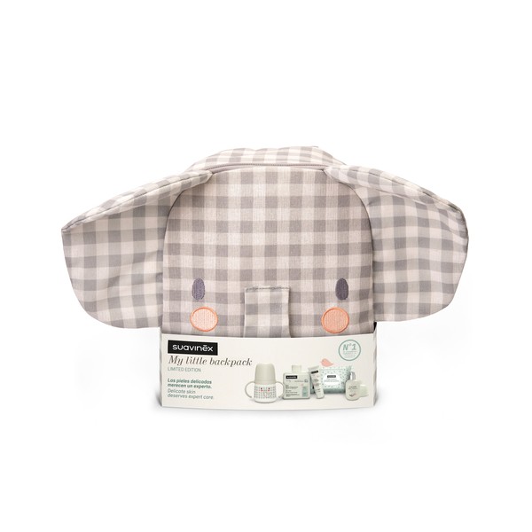 Mochila Infantil Elefante con Cosmética y Biberón, Gris
