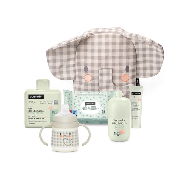 Mochila Infantil Elefante con Cosmética y Biberón, Gris