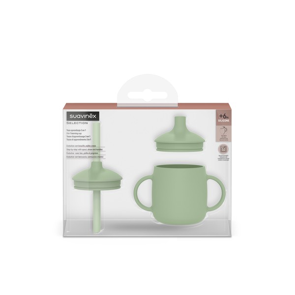 SUAVINEX Vaso de Aprendizaje de Silicona 3 en 1 +6M, Verde