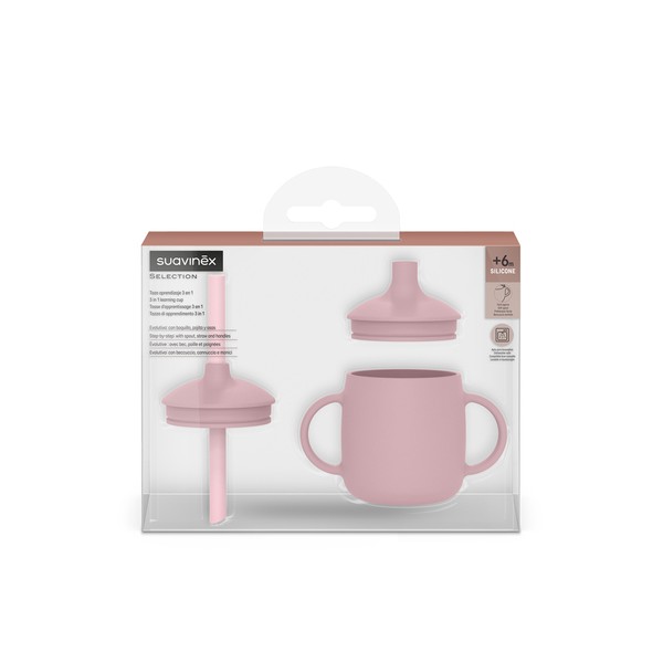 SUAVINEX Vaso de Aprendizaje de Silicona 3 en 1 +6M, Rosa