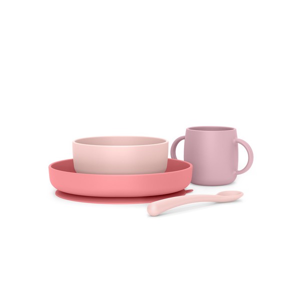 Suavinex Vajilla para Bebé de Silicona con Ventosas +4M, Rosa