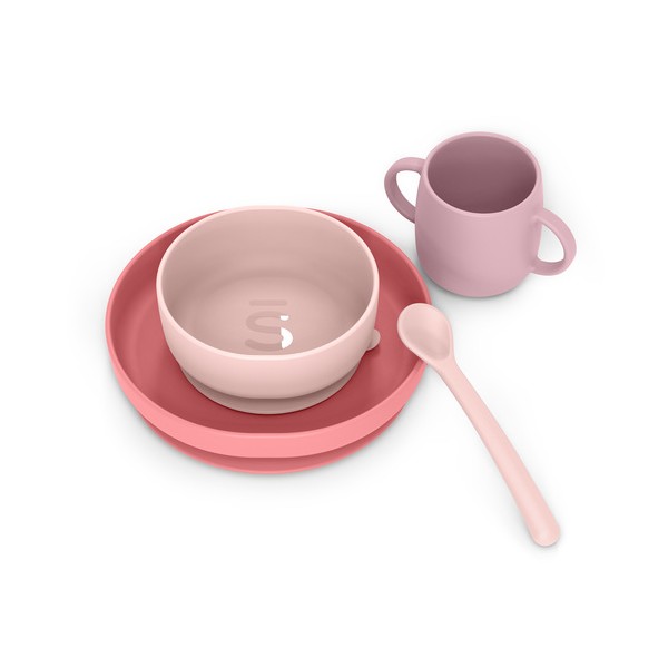 Suavinex Vajilla para Bebé de Silicona con Ventosas +4M, Rosa