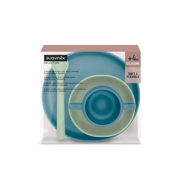 SUAVINEX Vajilla para Bebé de Silicona con Ventosas +4M, Azul